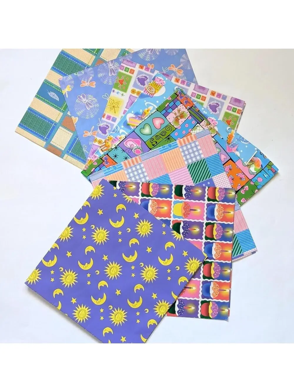 1990s Vintage Gift Wrap Sheet Set - Mixed Bundle - Lisa Frank Style
